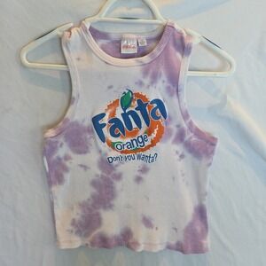 Coca Cola Womens Purple Tie Dye Fanta Orange Crop Length Tank Top XL juniors
